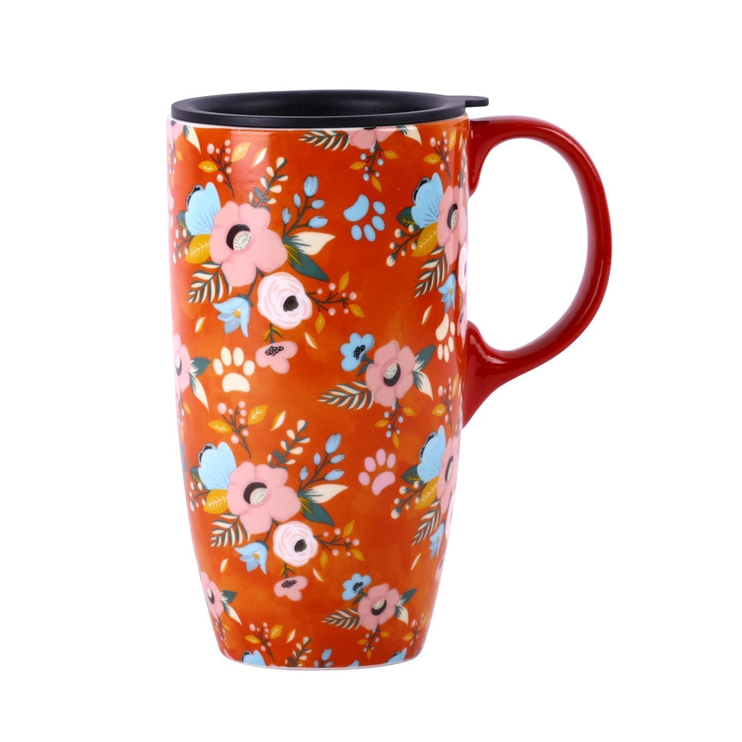 Topadorn Coffee Ceramic Mug Porcelain Travel Mug Latte Tea Cup with Lid 17oz. Orange