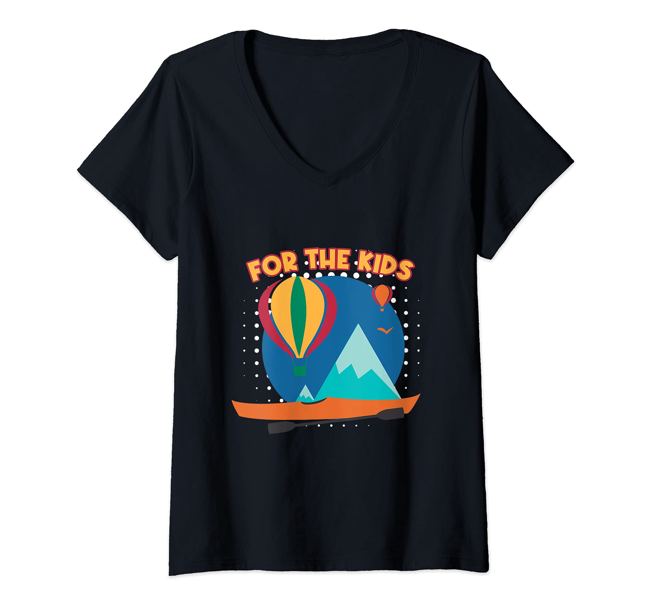 Womens For The Kid Giant Balloon Hot Air Balloon Pilot Balloon V-Neck T-Shirt