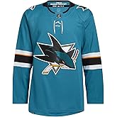 adidas Mens San Jose Sharks NHL Primegreen Authentic Home Jersey, Teal