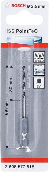 Bosch PointTeQ Hex Drill Bit 2.5 mm for Metal 69 mm 1/4 in Hex Shank