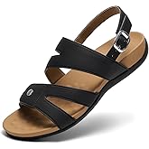 Littleplum Womens Sandals Dressy Summer Arch Support Comfortable Flats Adjustable Ankle Strap Breathable Summer Walking Shoes for Beach Travel