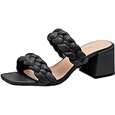 Athlefit Women's Braided Heeled Sandals Strappy Square Open Toe Heels Backless Mules Slip On Block Heels