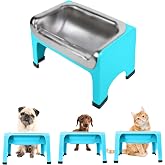 Fluff Trough 7.25 Inch Tall Elevated Bowls for Medium &amp; Small Dogs - Stainless Steel Raised Bowl With Stand Holds 2 Cups of Pet Food - Vet Recommended, Dishwasher Safe Feeder Station