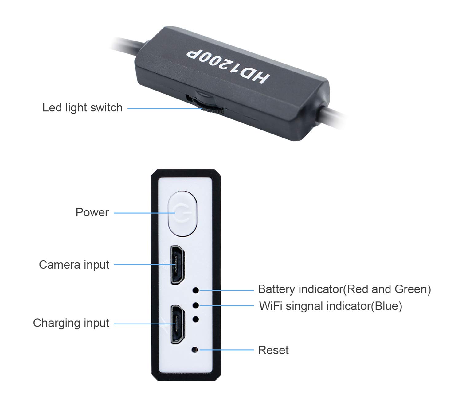 HCW CREATE WiFi Endoscope 2.0MP 1200P Borescope Inspection Snake Camera for Android, iOS