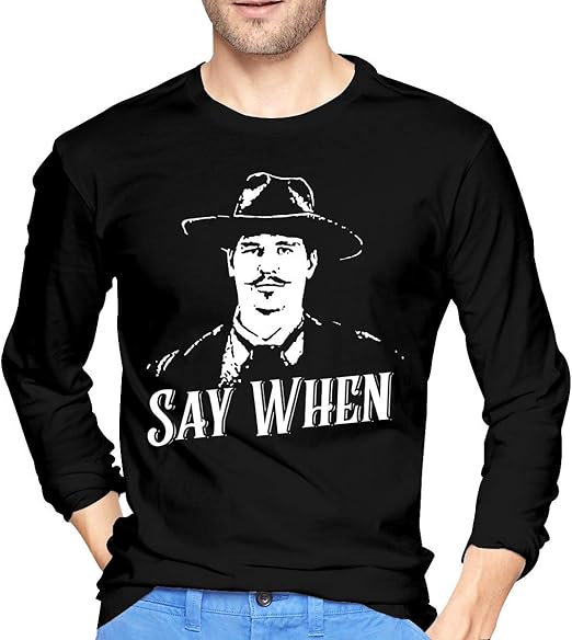 Say When Doc Holiday Tombstone Printed Casual Men's Long Sleeve T-Shirt Classic Shirts Black 