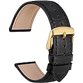WOCCI 20mm Watch Band, Italian Leather, Embossed Alligator Grain, Gold Buckle (Black)