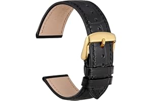 WOCCI 18mm Watch Band, Italian Leather, Embossed Alligator Grain, Gold Buckle (Black)