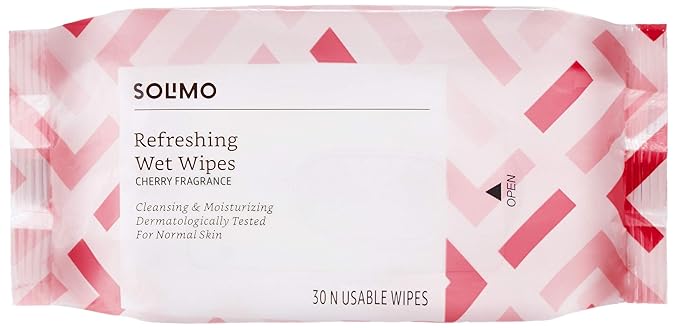 Amazon Brand-Solimo Refreshing Wet Wipes, Cherry-30 Wipes