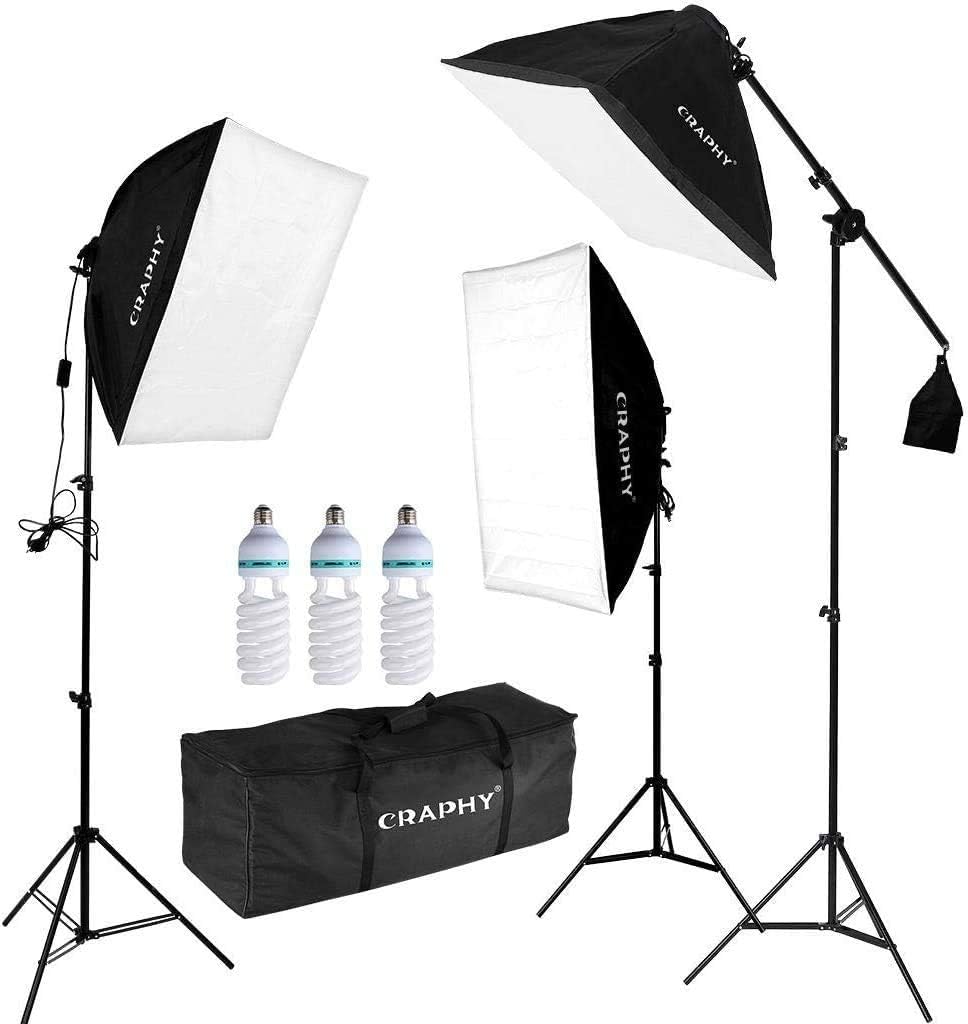 CRAPHY Professional 3x135w Photo Studio Softbox Lights Continuous