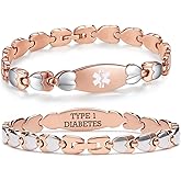 LinnaLove Double Heart Medical id Bracelet for Women 7 1/2 inches Fashion Stainless steel Medical alert bracelets