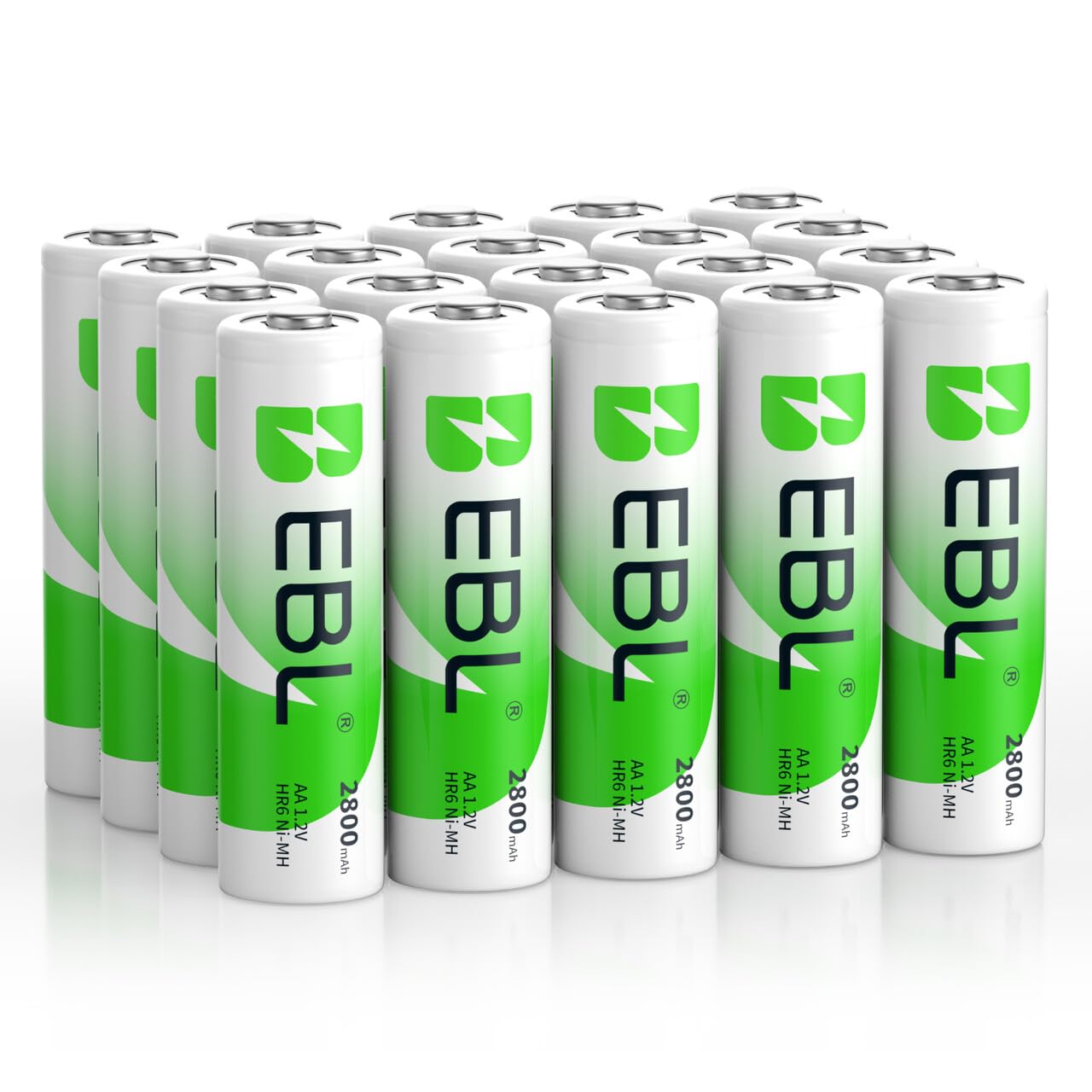 EBL 2800mAh Ni-MH Rechargeable AA Batteries - 20 Counts High Capacity AA Battery with Batteries Storage Cases