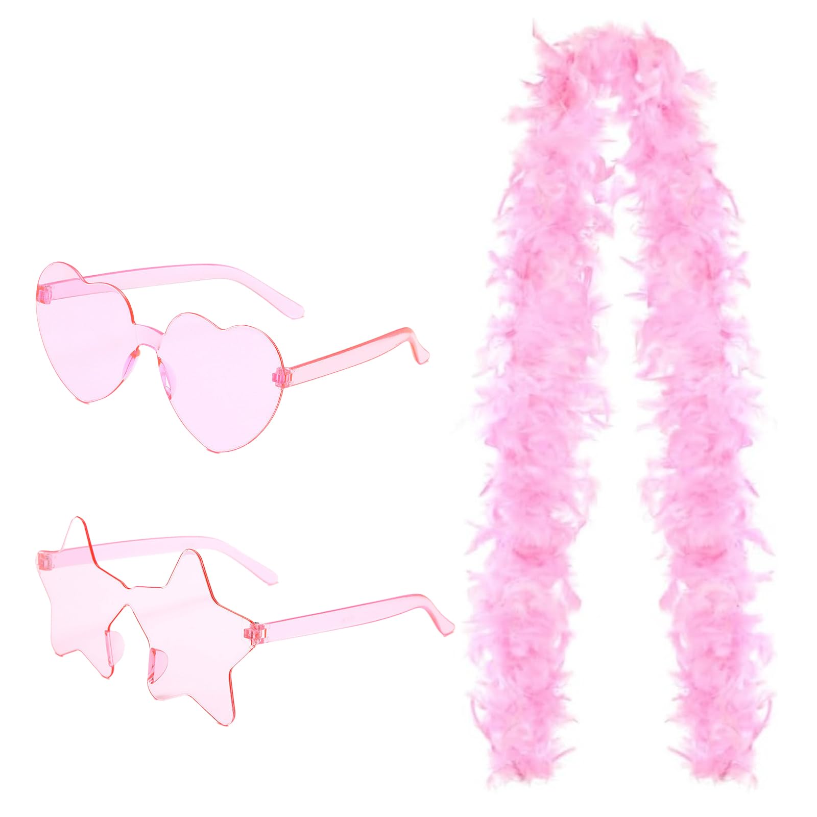 GIEEU Pink Feather Boa,Feather Boas with Heart and Star Sunglasses,Fancy Dress Set for Dancing,Wedding,Party,Cosplay,Carnival, Halloween