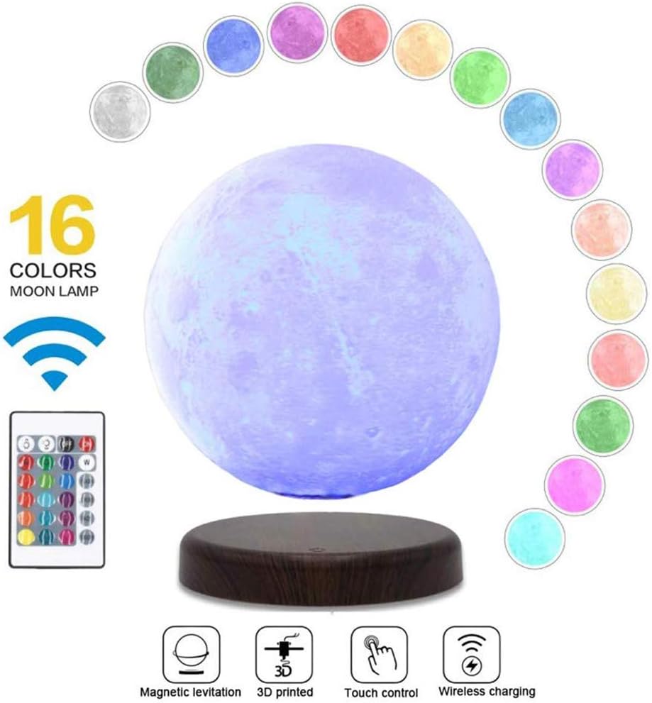 NBZH Magnetic Levitating Moon Lamp,Seamless 3D Printing Moon Light, Auto Rotating, PLA Floating Spinning LED Decorative Table Lamp, Creative Gifts& Office Decor
