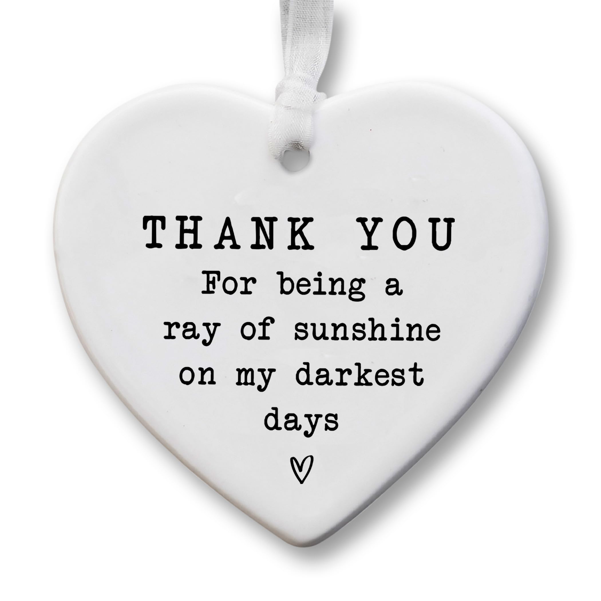 Thank You Gift Ceramic Heart Keepsake – Ray of Sunshine Quote – Appreciation Gift for Friend, Teacher, Colleague – Hanging Ornament