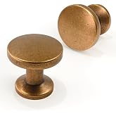 Asimerdeco 10 Pack Antique Brass Cabinet Knobs 1-1/5 Inch(30mm) Single Hole Cabinet Pulls Round Kitchen Cabinet Knobs Drawer Knobs Dresser Knobs