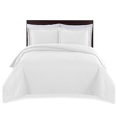 Wavva Bedding Oversize Lightweight 3 Piece Coverlet Set (White, Queen)