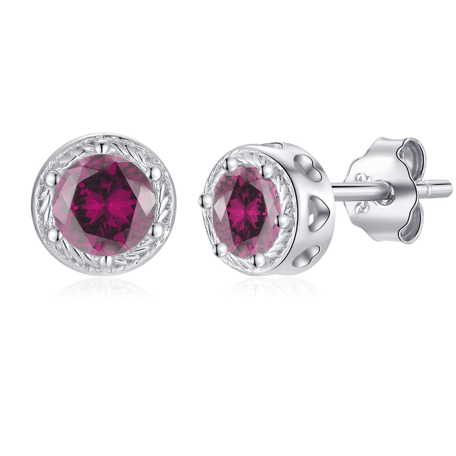 Qings Ruby Stud Earrings for Women Sterling Silver July Birthstone Earrings Dainty Studs