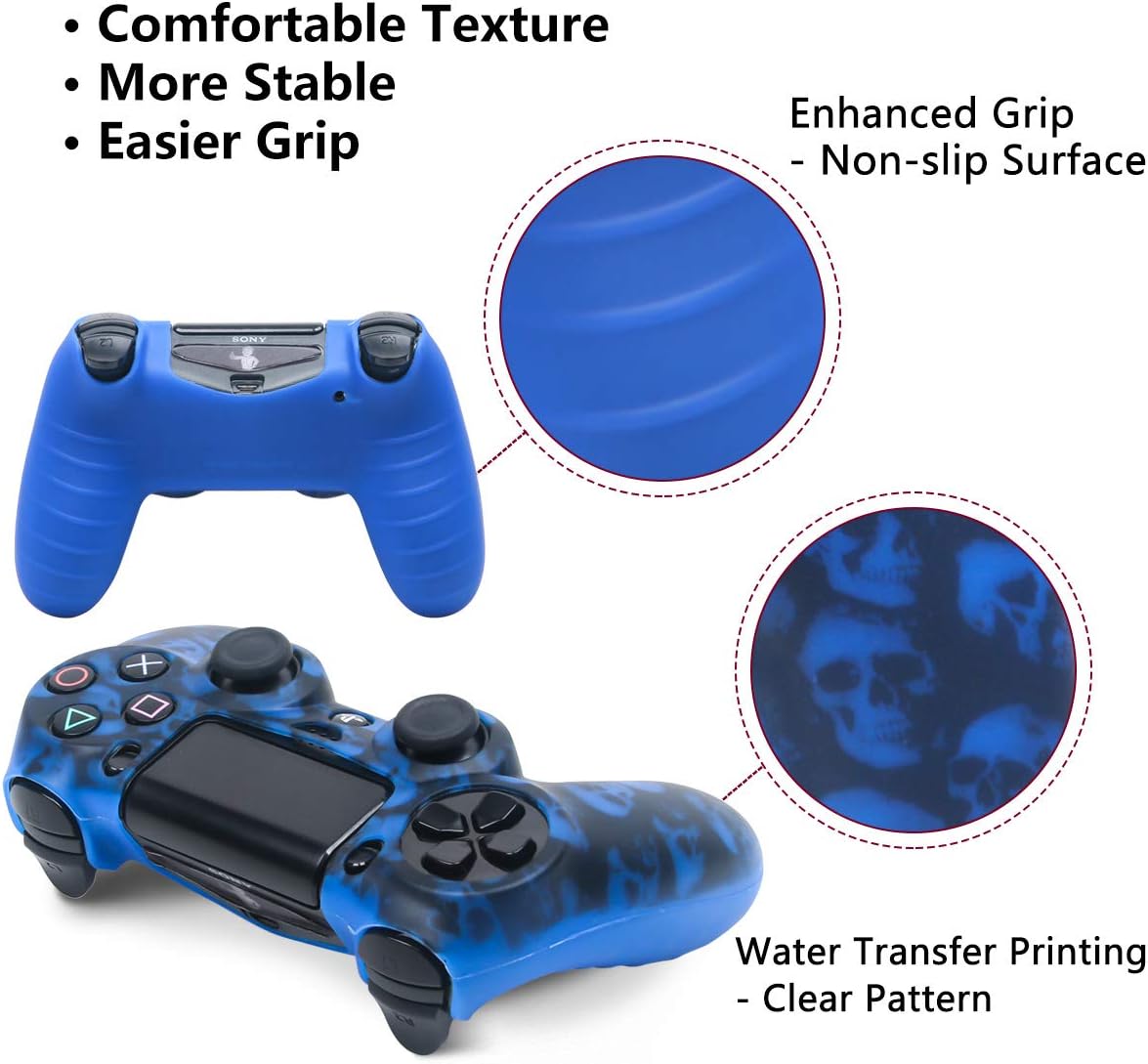 Amazon Co Jp Skins Ps4コントローラー用 Dualshock 4シリコンスキン ウォータープリントプロテクターケースセット Sony Ps4 Ps4 Slim Ps4 Pro用 2パック スカル Ps4コントローラーカバー 4ペア Ps4サムグリップ レッド ブルー ゲーム