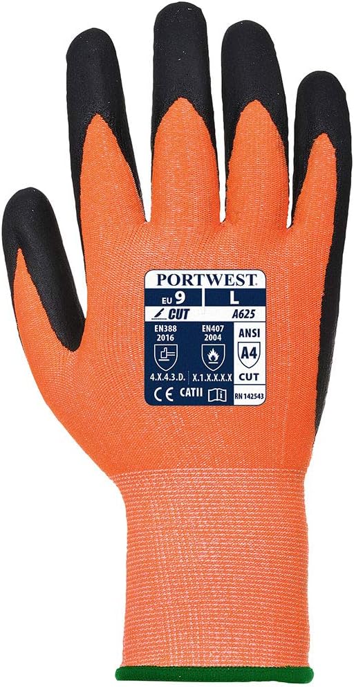 Portwest Vis-Tex Cut Resistant Glove - PU, Size: XL, Colour: Orange/Black, A625O8RXL, Orange / Black - Image 4