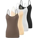 Air Curvey 4 Pack Camisole Tops for Women Basic Undershirt Tanks Adjustable Spaghetti Straps Camis Seamless Soft Layering Top