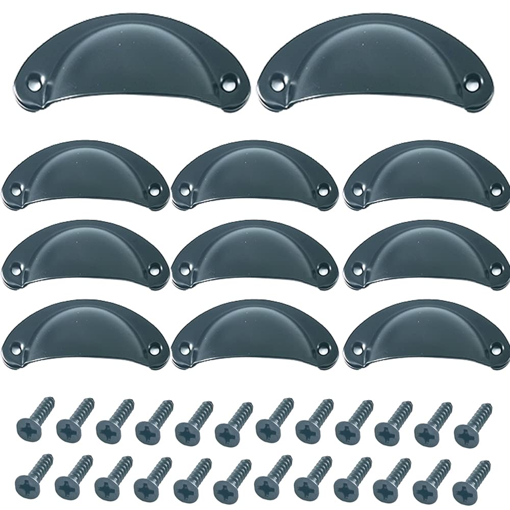 Ruidee 12 Picecs Shell Cup Handles Vintage Half Moon Drawer Pull Handle with Screws for Cabinet Cupboard Dresser Wardrobe Drawer (Black)