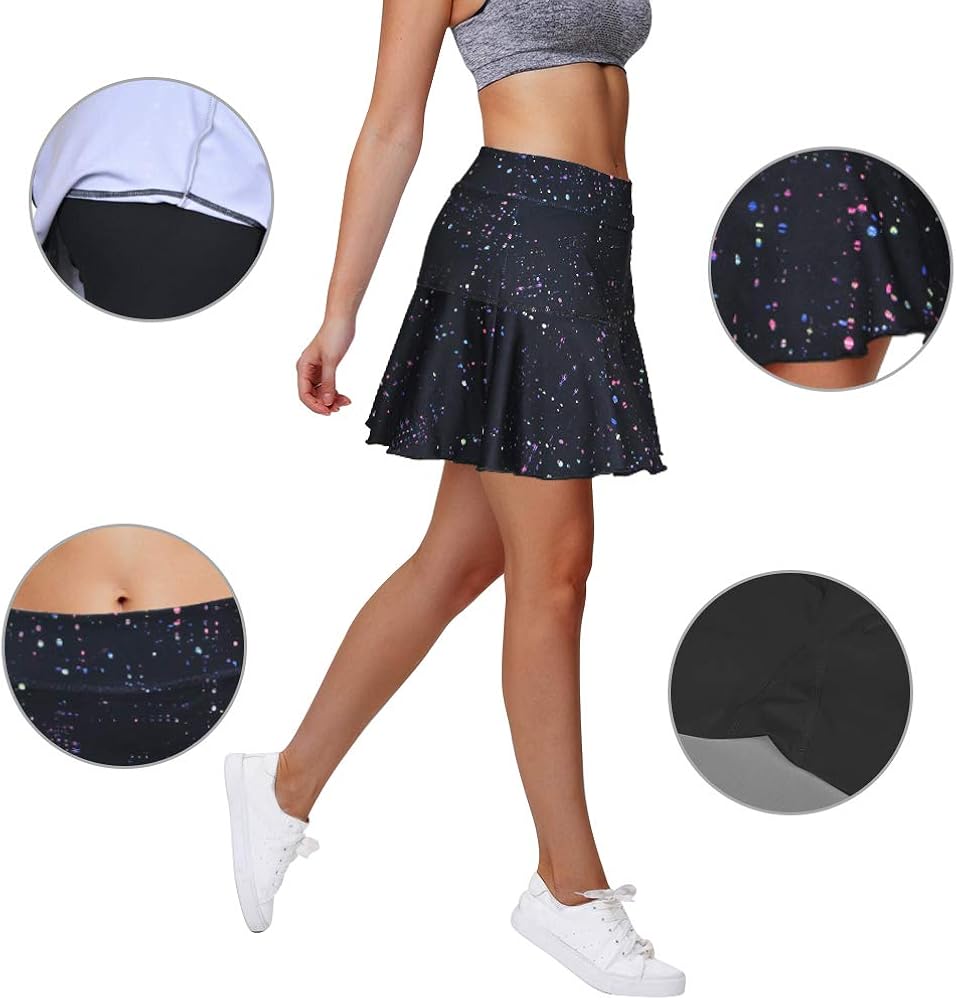 Rainbow Tree Tennis Skirts for Women,Athletic Golf Pleated Skirts with Shorts Indoor Exercise,Runs Large: Clothing