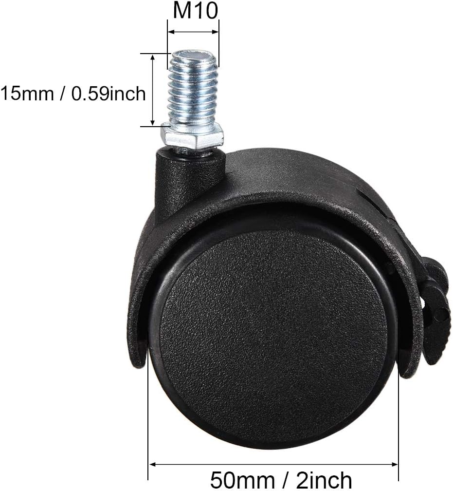 sourcing map Furniture Casters 2 Inch Nylon M10 x 15mm Threaded Stem Swivel Caster Wheels W Brake, 38lb Capacity Each Wheel, 5 Pcs - Image 3