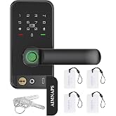 Keyless Entry Door Lock with Handle, Door Locks for Bedroom, Auto Lock, Fingerprint Door Knob with Key, Passcode, Digital Smart Code &amp; Front Handle Sets (Black 01)