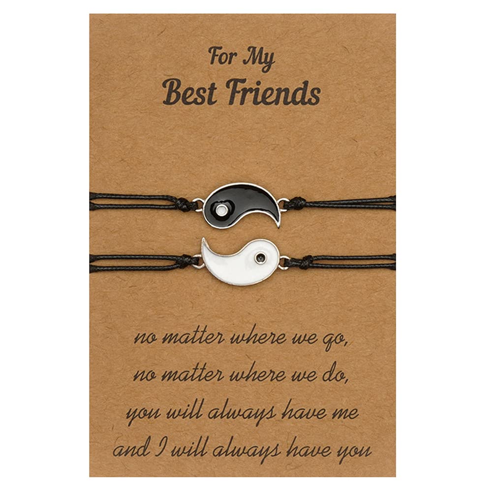 AMOR SPES Pack of 2 Handmade Sister Wish Bracelet Charm With Card - Bestie Matching Friendship BFF Gift Best Friend Forever (YinYang)