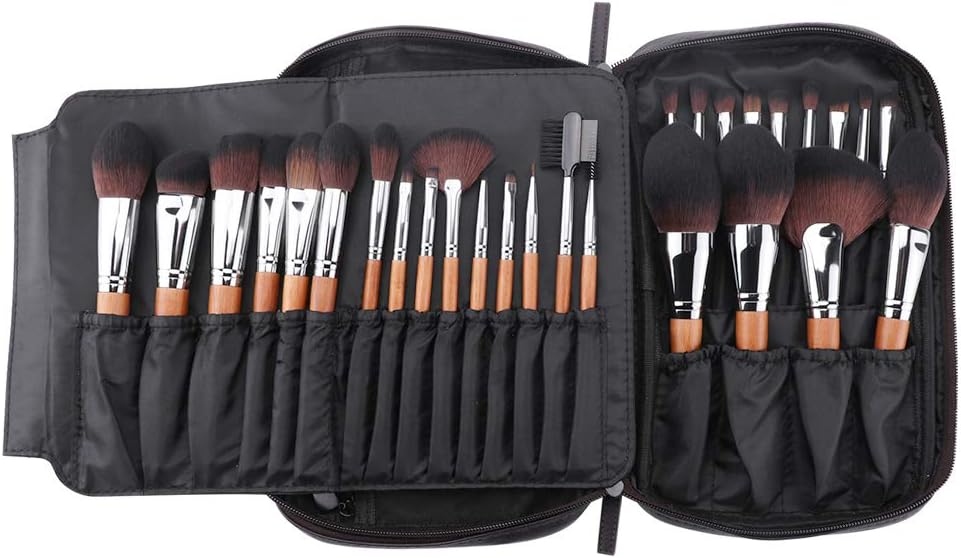 MSQ® Makeup Brushes Set 28pcs Professional Makeup Brushes with Makeup Bag, Soft Synthetic Hair, Foundation Brush, Powder Brush, Eye Brush, Lip Brush, Concealer Brush - Silver & Black