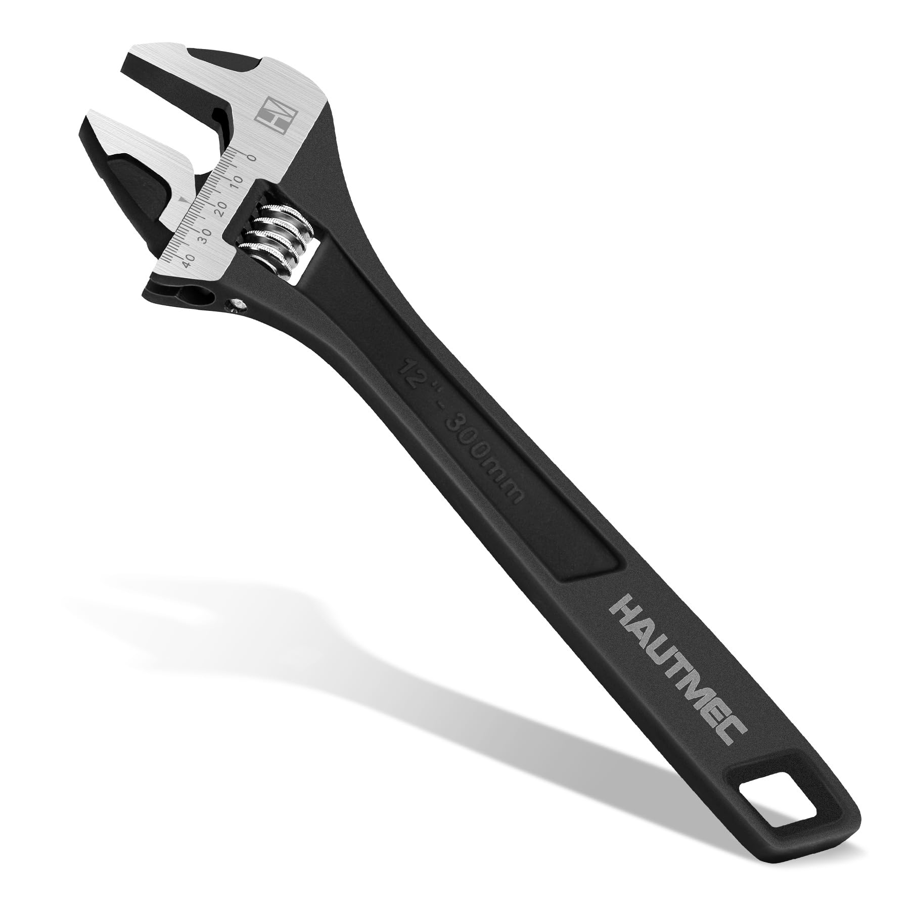 HAUTMEC Large Adjustable Spanner Wrench 300mm(12in) Adjustable Wrench Wide Jaw Black Oxide Wrenches Drop-Forged CR-V Steel Metric & SAE Scales Perfect for Home Garage Workshop and DIY HT0375