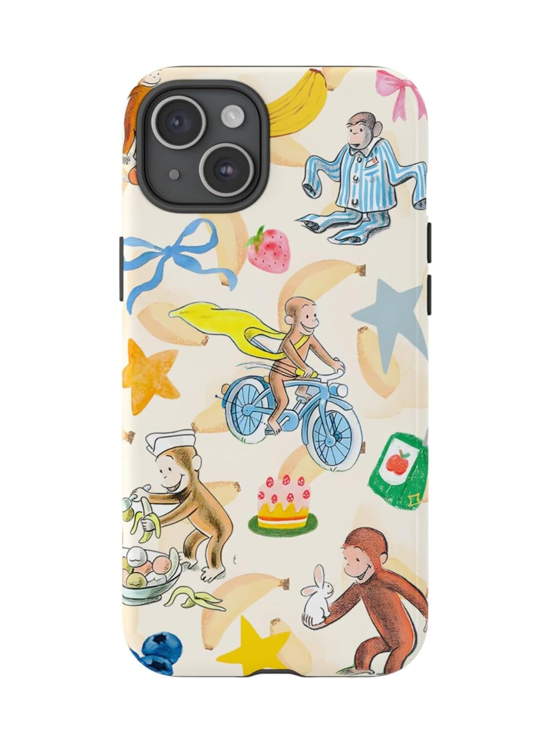 Curious Monkey & Banana Custom George Name Photo Phone Case Compatible with iPhone 12/12Pro, Protective Hybrid 2-Layer Hard Shell, Cute Curious Monkey Collection Playful George