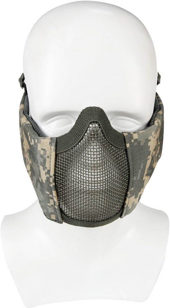 Amazon Com Simways Half Face Mask Lower Steel Mesh Mask With Ear Guard Protection For Airsoft Paintball Bbs Shooting Acu Sports Outdoors