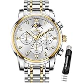 OLEVS Watch for Men Diamond Business Dress Analog Quartz Stainless Steel Waterproof Luminous Date Two Tone Luxury Casual Wrist Watch Blue