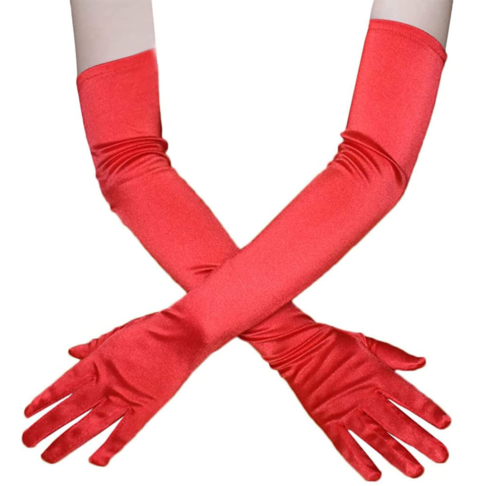 kuou Elbow Gloves, Evening Opera Long Gloves Fancy Dress Gloves 1920s Style Prom Satin gloves for Christmas Party Wedding Prom Opera Graduation Paty (55 cm/20.5inch)