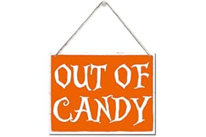 AUII JO DESIGN Halloween Party Wooden Wall Art Signs, Hanging Printed Wall Plaque Wood Signs, Out of Candy Sign, Halloween Home Witch Decor Sign, Happy Halloween Sign 10 X 7.8 in