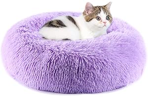 EMUST Pet Cat Bed Dog Bed, 5 Sizes for Small Medium Large Pet Cats Dogs, Round Donut Cat Beds for Indoor Cats, Anti-Slip Marshmallow Dog Beds, Multiple Colors (50cm-19.6‘’, Purple)