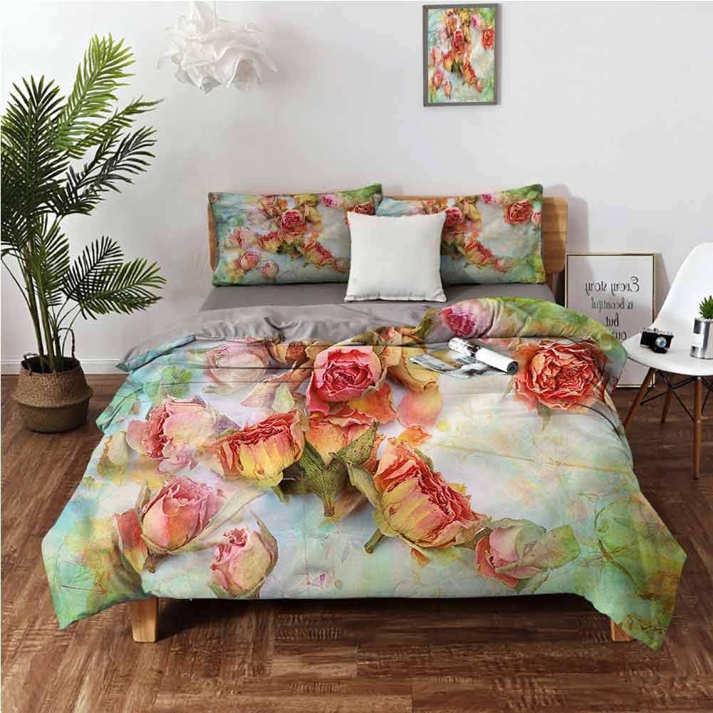 Anyangeight Comforter Bedding Cover, Rose Dried Petals Nostalgia Premium Soft Luxury 3 Piece Bed Sheet Set Solid Soft and Breathable - Full 80"x90"
