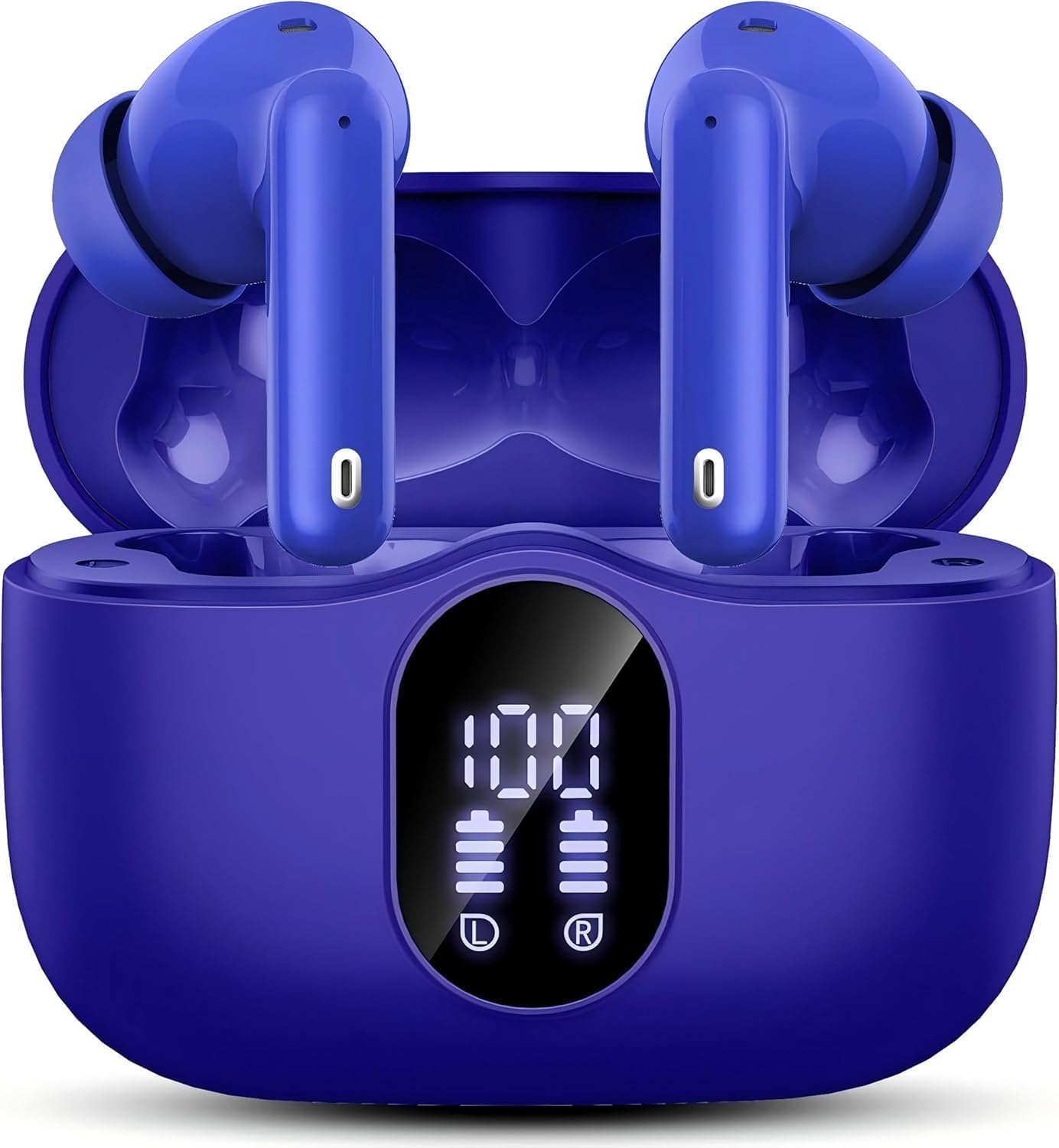 Photo 1 of Wireless Earbuds, Bluetooth 5.4 Headphones Bass Stereo, Ear Buds with Noise Cancelling Mic LED Display, IP7 Waterproof in Ear Earphones, 36H Playtime for Laptop Pad Phones Sports Workout, Dark Blue