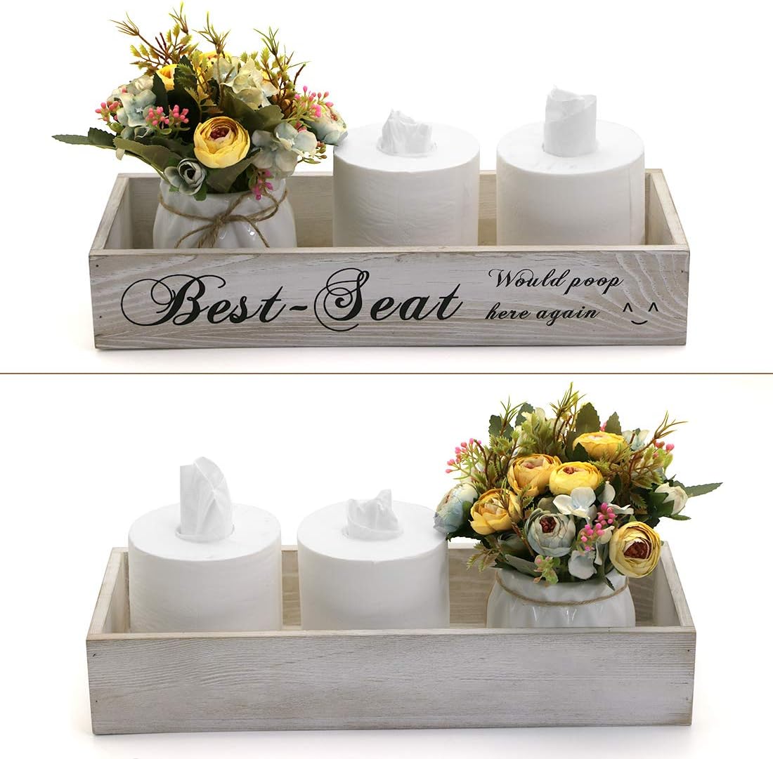 Amazon Com Awopee Best Seat Bathroom Decor Box Toilet Paper Holder Farmhouse Wood Box Crate Storage Bin Bathroom Rustic Home Decor White Home Kitchen