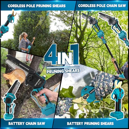 Battery Pruner Branch Chainsaw Professional Pruning Saw Compatible with Makita 18 V (without Battery), 4 in 1 Mini 6 Inch Battery Chainsaw and Lopper Telescopic Electric Telescopic Saw Working Height up to 4.6 m