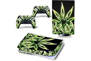 LANGSUN Full Body Vinyl Skin Stickers Wrap Decals Cover for PS5 Disc Edition Console & Controllers (Green Weeds)