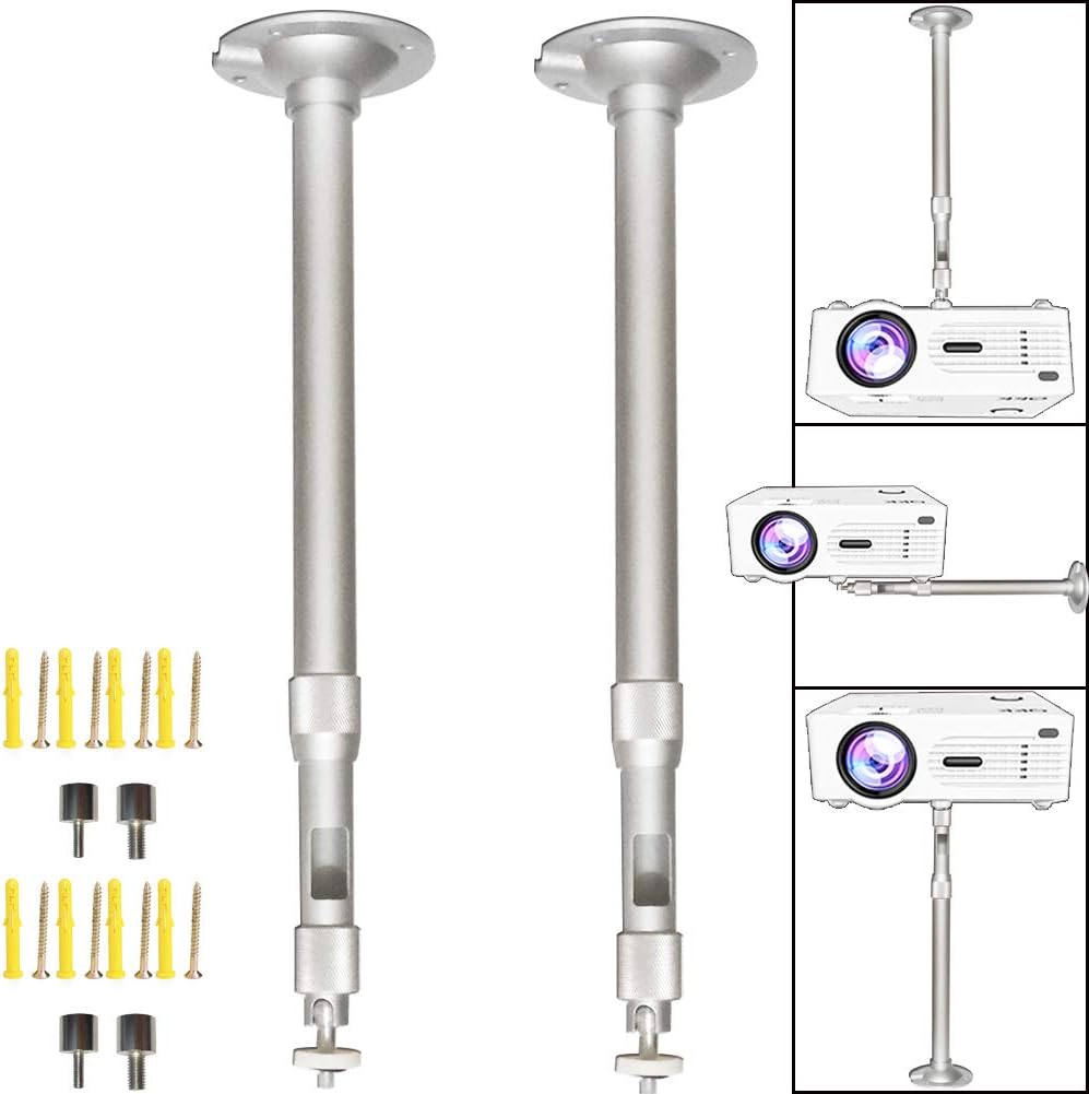 2 Pack Universal Extendable Projector Mount Height 14-23.6 inch 360° Rotatable Angle Projector Drop Ceiling Mount Projector Wall Holder Silver for Projectors CCTV DVR Camera