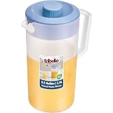 Tribello Pitcher with Lid Half Gallon, Clear Round Plastic Water Pitcher with 3-Way Lid, Ideal for Lemonade, Ice Tea, and Drinks, Freezer/Dishwasher Safe, and BPA Free (0.5 Gallon/2 Liters)
