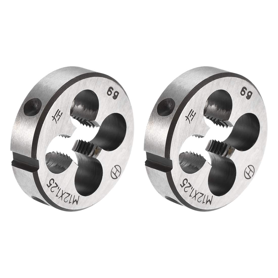 sourcing map M12 X 1.25 Metric Round Die, Machine Thread Left Hand Threading Die, Alloy Tool Steel Screw Thread Cutting Die, 2pcs