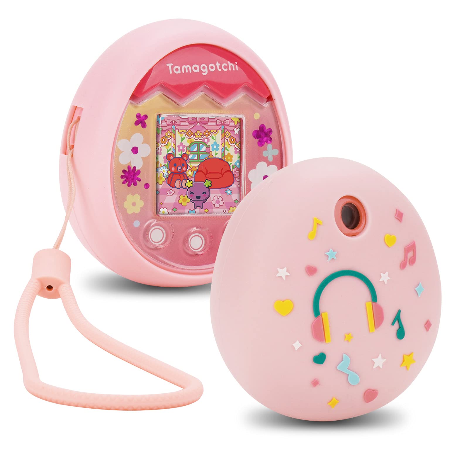 MGZNMTY Silicone Cover Case Compatible with Tamagotchi Pix Virtual Pet Machine with Hand Strap (Pink)