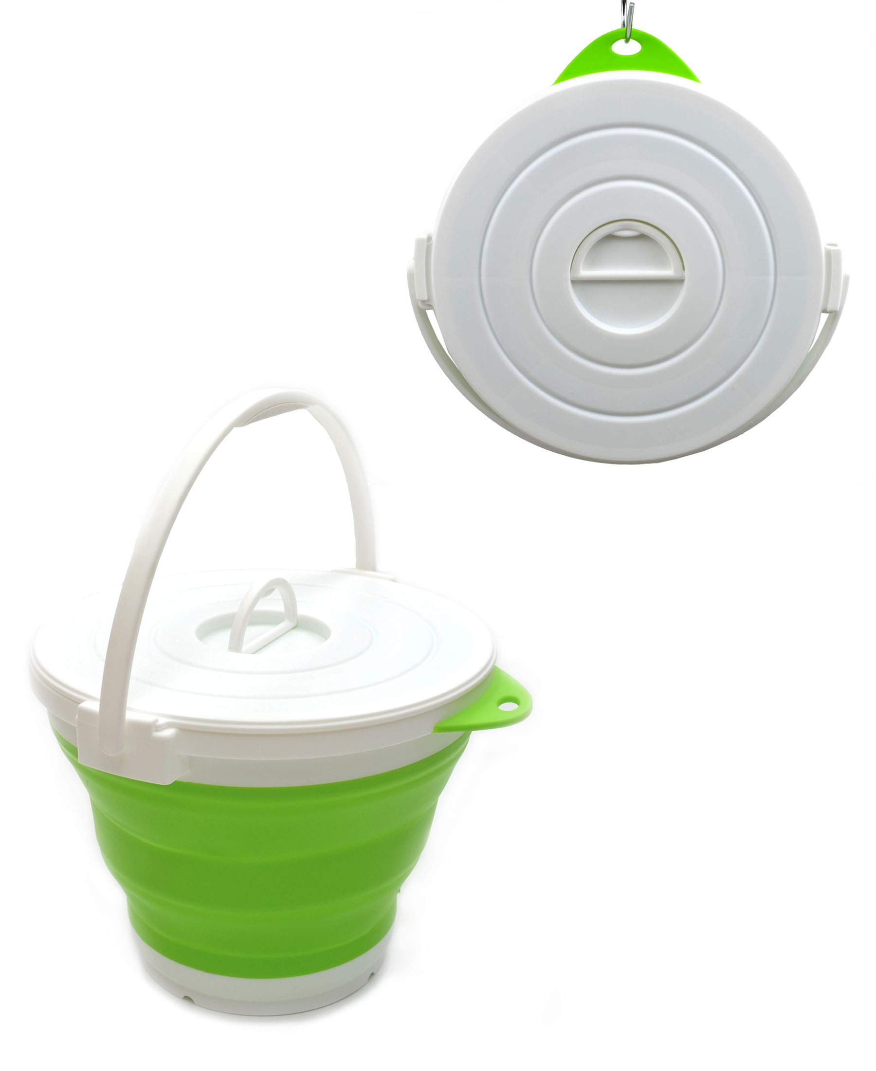 SAMMART 10L Collapsible Fishing Bucket with Locking Lid - Foldable Round Tub - Portable Plastic Water Pail - Space Saving Outdoor Waterpot (Green)