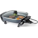 Amazon Basics Electric Skillet and Frying Pan with Glass Lid, Nonstick Ceramic Coating, Adjustable Temperature Control, 15.6 x 12.1 x 6.9 inch, Black