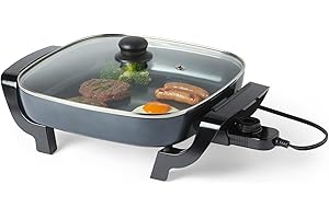 鶹 Basics Electric Skillet and Frying Pan with Glass Lid, Nonstick Ceramic Coating, 12 x 12 inches, Black