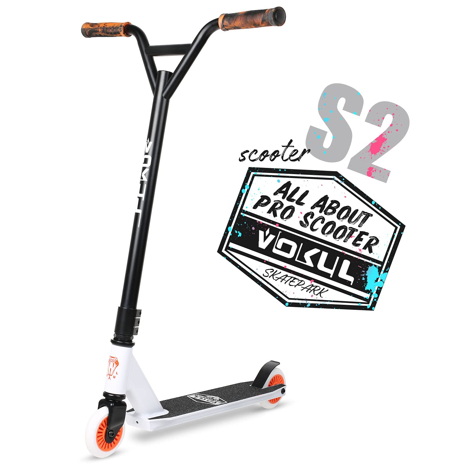 VOKUL Pro Trick Scooter for Teens & Kids 6 Years Up - Stylish Best Entry Level Stunt Freestyle Scooter with Stable Performance for Boys,Girls(Black/Orange)
